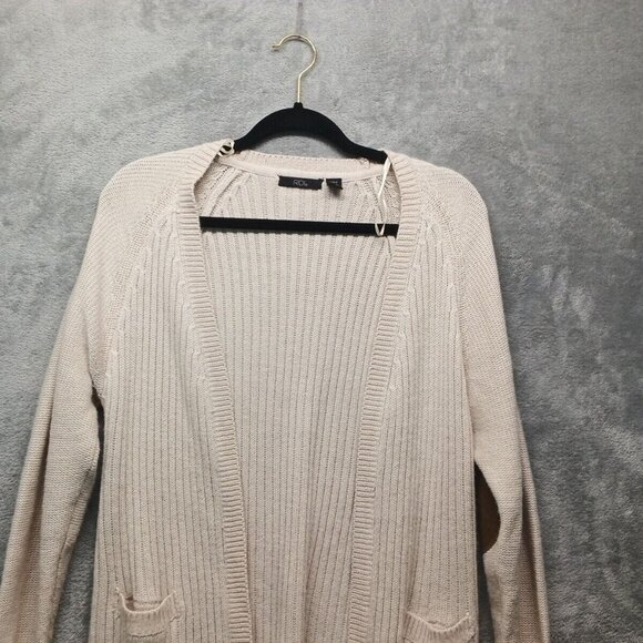 RDI Cardigan Sweater SMALL(4-6)Women Pullover Fall Solid Ivory Knit Cotton Blend - Picture 2 of 15